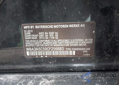 2012 BMW 328I z USA, uszkodzony, nr VIN WBA3A5C59CF256683